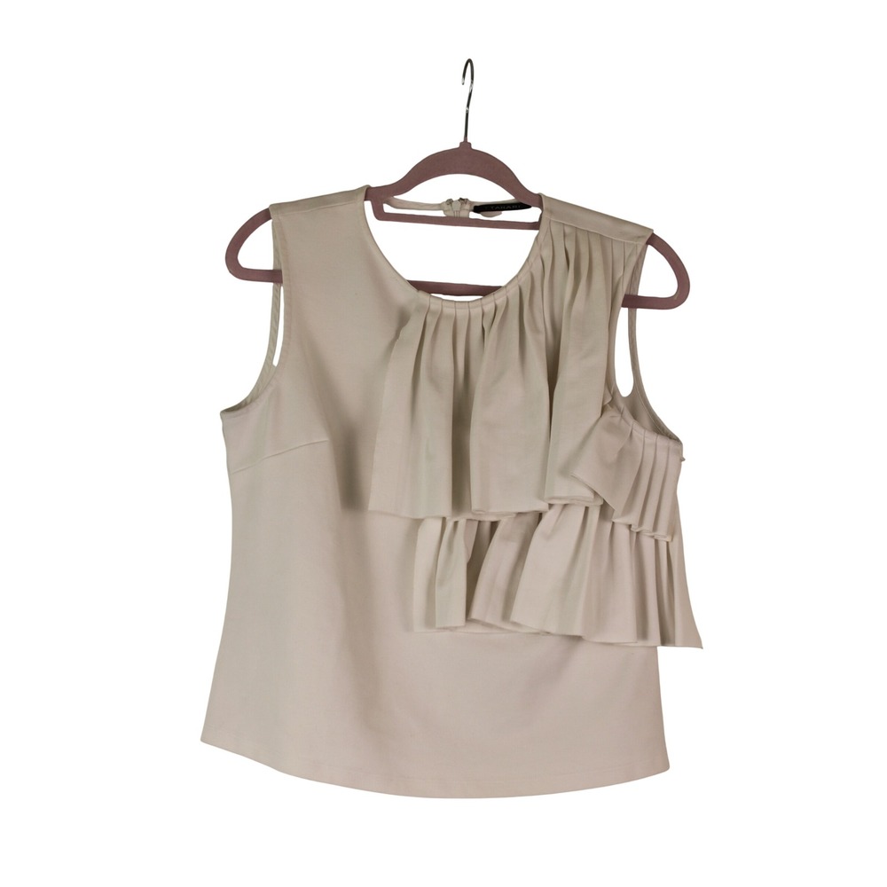 T Tahara Modern Tailored Professional White Tiered Pleated Front Ruffle Blouse S